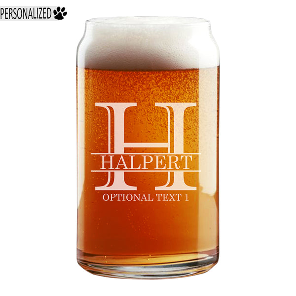 Halpert Personalized Etched Monogram Beer Soda Can Glass 16oz