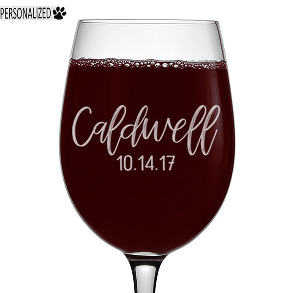 Caldwell Personalized Etched Stemmed Wine Glass 16oz