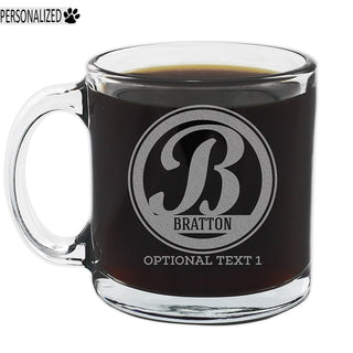 Bratton Personalized Etched Monogram Glass Coffee Mug 12oz