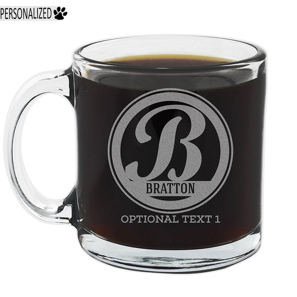 Bratton Personalized Etched Monogram Glass Coffee Mug 12oz