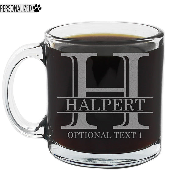 Halpert Personalized Etched Monogram Glass Coffee Mug 12oz
